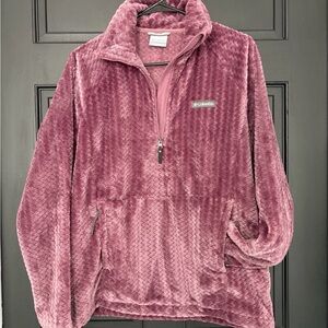 Columbia Women's Medium 1/4 Zip Long Sleeve Mauve Textured Fleece Pullover Sport